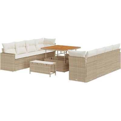 vidaXL Zestaw 11-częściowy sof ogrodowych z poduszkami beżowy poli rattan akacja vidaXL Zestaw 11-częściowy sof ogrodowych z poduszkami beżowy poli rattan akacja