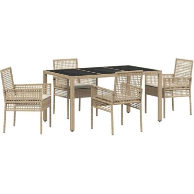 Zestaw stołów ogrodowych - Beżowy Prostokątny Poly Rattan 4 Miejsca Zestaw stołów ogrodowych - Beżowy Prostokątny Poly Rattan 4 Miejsca