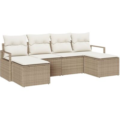 vidaXL Zestaw 6-częściowy sofy ogrodowej z poduszkami Beżowy Poli Rattan vidaXL Zestaw 6-częściowy sofy ogrodowej z poduszkami Beżowy Poli Rattan