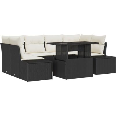 vidaXL Zestaw 7-częściowy sof ogrodowych z poduszkami Czarny Poly Rattan vidaXL Zestaw 7-częściowy sof ogrodowych z poduszkami Czarny Poly Rattan