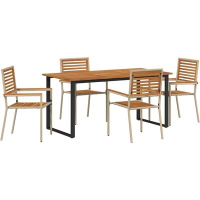 vidaXL Zestaw do jadalni w ogrodzie 5 pcs Beżowy Lite Drewno Akacji vidaXL Zestaw do jadalni w ogrodzie 5 pcs Beżowy Lite Drewno Akacji