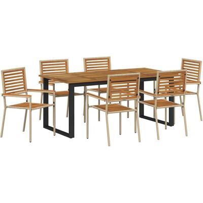 vidaXL Zestaw do jadalni w ogrodzie 7 pcs Beżowy Lite Drewno Akacji vidaXL Zestaw do jadalni w ogrodzie 7 pcs Beżowy Lite Drewno Akacji