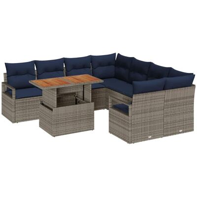 vidaXL Zestaw do jadalni w ogrodzie z poduszką 9 pcs Szary i granatowy vidaXL Zestaw do jadalni w ogrodzie z poduszką 9 pcs Szary i granatowy