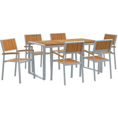 vidaXL Zestaw do jedzenia w ogrodzie z 7 elementów z drewna akacjowego i metalu vidaXL Zestaw do jedzenia w ogrodzie z 7 elementów z drewna akacjowego i metalu