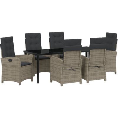 vidaXL Zestaw jadalny ogrodowy 7 części z poduszkami Szary Poly Rattan vidaXL Zestaw jadalny ogrodowy 7 części z poduszkami Szary Poly Rattan