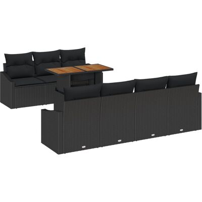 vidaXL Zestaw ogrodowy 8-częściowy z poduszkami czarny rattan vidaXL Zestaw ogrodowy 8-częściowy z poduszkami czarny rattan