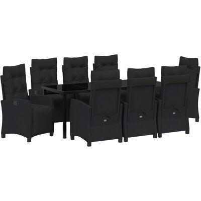 vidaXL Zestaw ogrodowy 9-częściowy, czarny poli rattan vidaXL Zestaw ogrodowy 9-częściowy, czarny poli rattan
