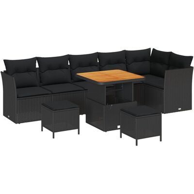 vidaXL Zestaw ogrodowy 9-częściowy z poduszkami Czarne Polyrattan Akacja vidaXL Zestaw ogrodowy 9-częściowy z poduszkami Czarne Polyrattan Akacja