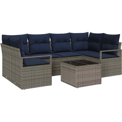 vidaXL Zestaw Sof 7 pcs Szary i Niebieski polirattan vidaXL Zestaw Sof 7 pcs Szary i Niebieski polirattan