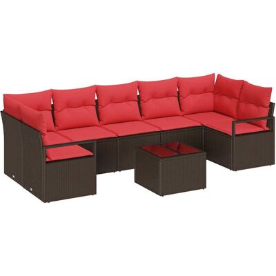 vidaXL Zestaw Sof 8 pcs Brązowy i czerwony polirattan vidaXL Zestaw Sof 8 pcs Brązowy i czerwony polirattan
