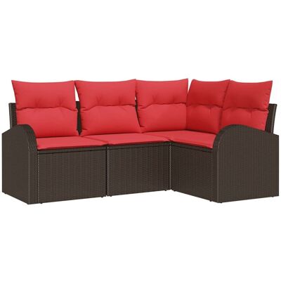 vidaXL Zestaw Sof na Ogród 4 pcs Brązowy i czerwony polirattan vidaXL Zestaw Sof na Ogród 4 pcs Brązowy i czerwony polirattan