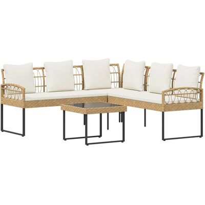 vidaXL Zestaw Sof na Ogród z poduszką 2 pcs Naturalny Poli Rattan Stal vidaXL Zestaw Sof na Ogród z poduszką 2 pcs Naturalny Poli Rattan Stal