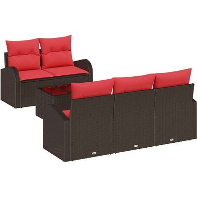 vidaXL Zestaw Sof na Ogród z poduszką 6 pcs Beż i Czerwony polirattan vidaXL Zestaw Sof na Ogród z poduszką 6 pcs Beż i Czerwony polirattan