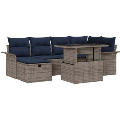 vidaXL Zestaw Sof na Ogród z poduszką 7 pcs Szary Polirattan vidaXL Zestaw Sof na Ogród z poduszką 7 pcs Szary Polirattan