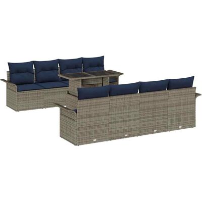 vidaXL Zestaw Sof na Ogród z poduszką 9 pcs Szary Rattan poli vidaXL Zestaw Sof na Ogród z poduszką 9 pcs Szary Rattan poli