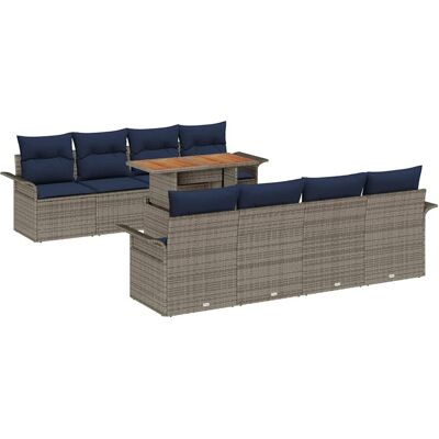 vidaXL Zestaw Sof na Ogród z przechowywaniem 9 pcs Szary Polirattan vidaXL Zestaw Sof na Ogród z przechowywaniem 9 pcs Szary Polirattan