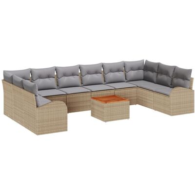 vidaXL Zestaw sof ogrodowych 11 elementowy z poduszkami Beżowy Rattan Akacja vidaXL Zestaw sof ogrodowych 11 elementowy z poduszkami Beżowy Rattan Akacja