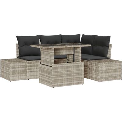 vidaXL Zestaw sof ogrodowych 5-częściowy z poduszkami jasnoszary rattan vidaXL Zestaw sof ogrodowych 5-częściowy z poduszkami jasnoszary rattan