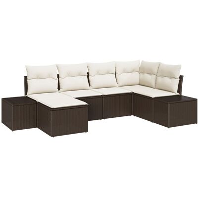 vidaXL Zestaw sof ogrodowych 6-częściowy Brązowy i biały Rattan, poliester vidaXL Zestaw sof ogrodowych 6-częściowy Brązowy i biały Rattan, poliester