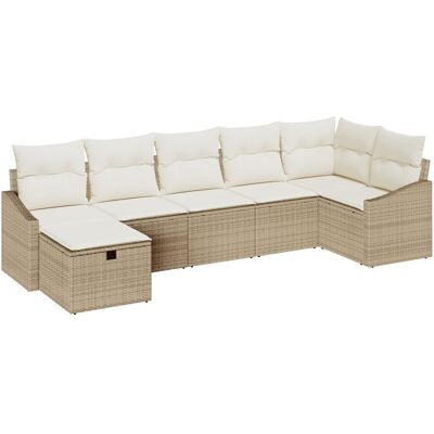 vidaXL Zestaw sof ogrodowych 7 części z poduszkami Beżowy rattan vidaXL Zestaw sof ogrodowych 7 części z poduszkami Beżowy rattan