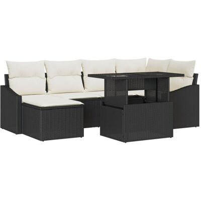 Zestaw Mebli Ogrodowych Czarny - 7 Elementów, Poduszki, Modułowy Design Zestaw Mebli Ogrodowych Czarny - 7 Elementów, Poduszki, Modułowy Design