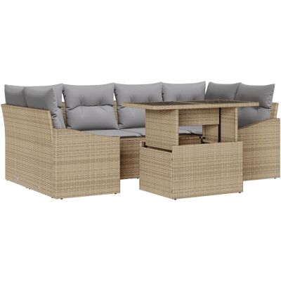 vidaXL Zestaw Sof Ogrodowych 7 Elementów z Poduszkami Beżowy Rattan vidaXL Zestaw Sof Ogrodowych 7 Elementów z Poduszkami Beżowy Rattan