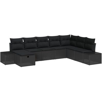 vidaXL Zestaw sof ogrodowych 8 części Czarny Rattan, Stal vidaXL Zestaw sof ogrodowych 8 części Czarny Rattan, Stal