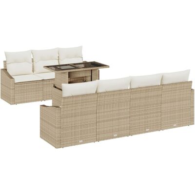 vidaXL Zestaw Sof Ogrodowych 8-częściowy Beżowy, Biały Rattan, Tkanka vidaXL Zestaw Sof Ogrodowych 8-częściowy Beżowy, Biały Rattan, Tkanka