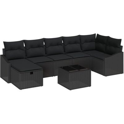 vidaXL Zestaw sof ogrodowych 8-częściowy z poduszkami Czarny Rattan vidaXL Zestaw sof ogrodowych 8-częściowy z poduszkami Czarny Rattan
