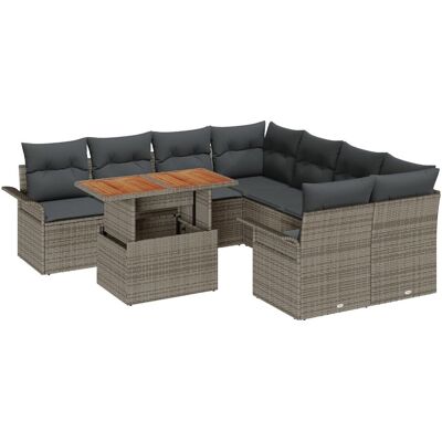 vidaXL Zestaw Sof Ogrodowych 9-częściowy Szary Rattan Prostokątny vidaXL Zestaw Sof Ogrodowych 9-częściowy Szary Rattan Prostokątny