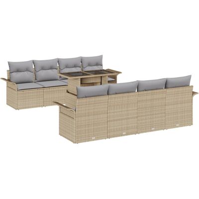 vidaXL Zestaw Sof Ogrodowych 9-częściowy z Poduszkami Beżowy Poly Rattan vidaXL Zestaw Sof Ogrodowych 9-częściowy z Poduszkami Beżowy Poly Rattan