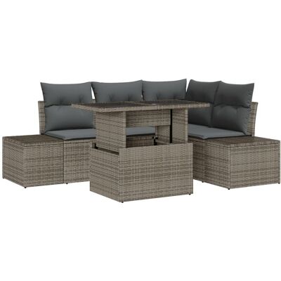 vidaXL Zestaw sof ogrodowych Zestaw 5-częściowy Szary Rattan, Poliester vidaXL Zestaw sof ogrodowych Zestaw 5-częściowy Szary Rattan, Poliester