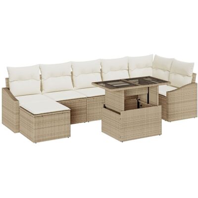 vidaXL Zestaw Sof Ogrodowych Zestaw 8 Beżowy, kremowy Poliester, rattan vidaXL Zestaw Sof Ogrodowych Zestaw 8 Beżowy, kremowy Poliester, rattan