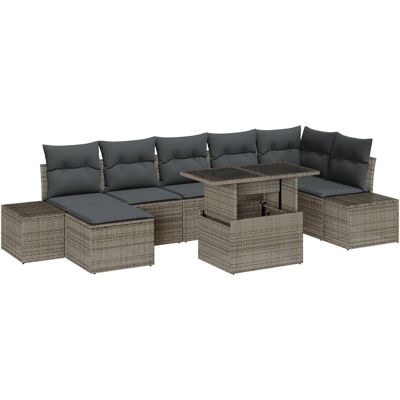 vidaXL Zestaw Sof Ogrodowych Zestaw 8 Szary Rattan, Poliester vidaXL Zestaw Sof Ogrodowych Zestaw 8 Szary Rattan, Poliester