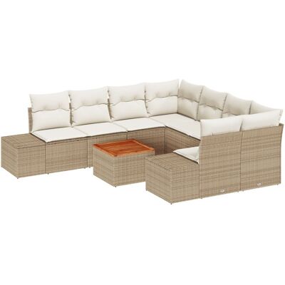 vidaXL Zestaw sof ogrodowych Zestaw 9 Beżowy i kremowy Rattan, Poliester vidaXL Zestaw sof ogrodowych Zestaw 9 Beżowy i kremowy Rattan, Poliester
