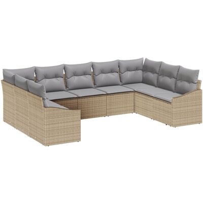 vidaXL Zestaw sof ogrodowych Zestaw 9 Beżowy i Szary Rattan, Poliester vidaXL Zestaw sof ogrodowych Zestaw 9 Beżowy i Szary Rattan, Poliester