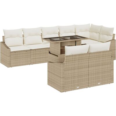 vidaXL Zestaw Sof Ogrodowych Zestaw 9 Beżowy, Kremowy Rattan, Poliester vidaXL Zestaw Sof Ogrodowych Zestaw 9 Beżowy, Kremowy Rattan, Poliester