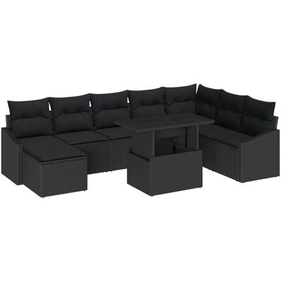 vidaXL Zestaw Sof Ogrodowych Zestaw 9 Czarny Rattan, Poliester vidaXL Zestaw Sof Ogrodowych Zestaw 9 Czarny Rattan, Poliester