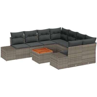 vidaXL Zestaw Sofasów Ogrodowych 9 Elementów Szary Rattan vidaXL Zestaw Sofasów Ogrodowych 9 Elementów Szary Rattan