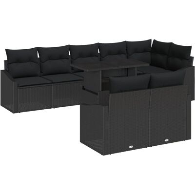 vidaXL Zestaw sof ogrodowych Zestaw 9 sztuk Czarny Rattan, Metal vidaXL Zestaw sof ogrodowych Zestaw 9 sztuk Czarny Rattan, Metal