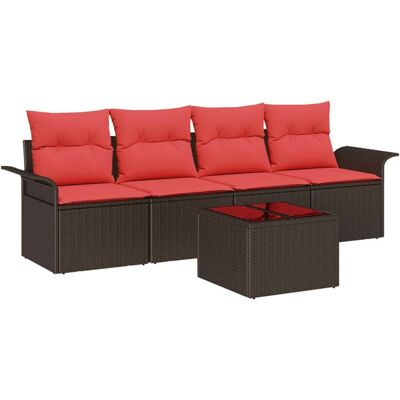vidaXL Zestaw Sof z poduszką 5 pcs Brązowy polirattan vidaXL Zestaw Sof z poduszką 5 pcs Brązowy polirattan