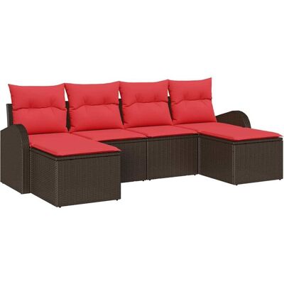 vidaXL Zestaw Sof z poduszką 6 pcs Brązowy i czerwony polirattan vidaXL Zestaw Sof z poduszką 6 pcs Brązowy i czerwony polirattan