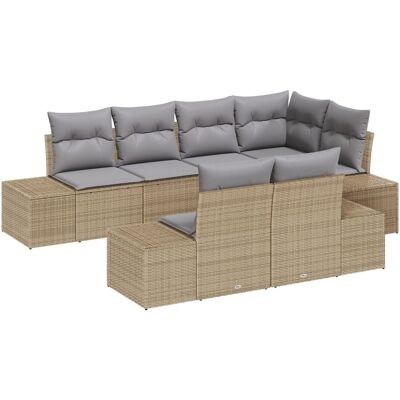 vidaXL Zestaw sofy ogrodowej 7-częściowy z poduszkami Beżowy Rattan syntetyczny vidaXL Zestaw sofy ogrodowej 7-częściowy z poduszkami Beżowy Rattan syntetyczny