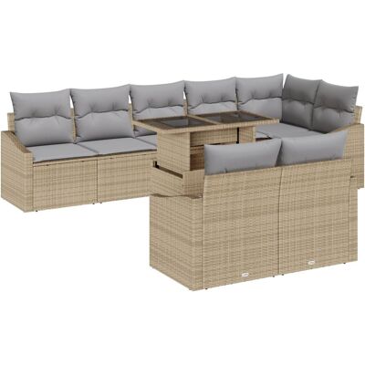 vidaXL Zestaw Sofy Ogrodowej 9 Elementów z Poduszkami Beżowy Poly Rattan vidaXL Zestaw Sofy Ogrodowej 9 Elementów z Poduszkami Beżowy Poly Rattan