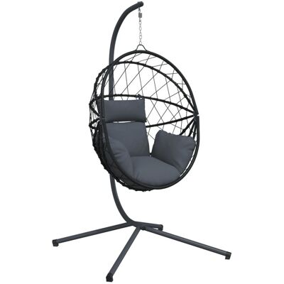 VMP Wiszące krzesło kokon ze stojakiem, antracytowe, rattan i stal VMP Wiszące krzesło kokon ze stojakiem, antracytowe, rattan i stal