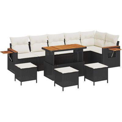 vidaXL Zestaw 10-częściowy sofa ogrodowa z poduszkami Czarny Polirattan Akacja, Zestaw 4-częściowy stół jadalny ogrodowy z poduszkami Czarny Polirattan Aka.. vidaXL Zestaw 10-częściowy sofa ogrodowa z poduszkami Czarny Polirattan Akacja, Zestaw 4-częściowy stół jadalny ogrodowy z poduszkami Czarny Polirattan Aka..