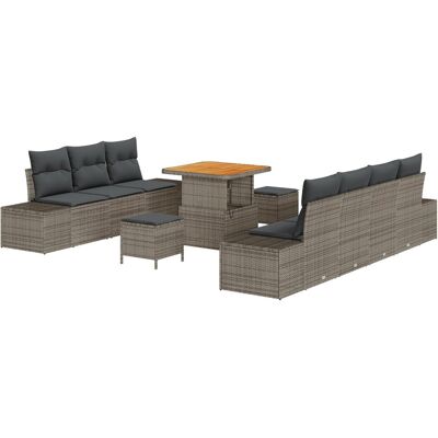 vidaXL Zestaw 10-częściowy sofy ogrodowe z poduszkami Szary Poli Rattan Akacja, 2-osobowa sofa ogrodowa z poduszkami Szary Poli Rattan, Zestaw jadalniany 3.. vidaXL Zestaw 10-częściowy sofy ogrodowe z poduszkami Szary Poli Rattan Akacja, 2-osobowa sofa ogrodowa z poduszkami Szary Poli Rattan, Zestaw jadalniany 3..