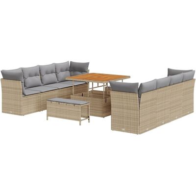 vidaXL Zestaw 11-częściowy sof ogrodowych z poduszkami Beżowy Poli Rattan Akacja, Zestaw jadalny ogrodowy 3-częściowy z poduszkami Beżowy Poli Rattan Akacja vidaXL Zestaw 11-częściowy sof ogrodowych z poduszkami Beżowy Poli Rattan Akacja, Zestaw jadalny ogrodowy 3-częściowy z poduszkami Beżowy Poli Rattan Akacja