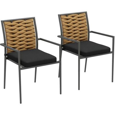 Zestaw 2 krzeseł ogrodowych Outsunny z rattanu z poduszkami, składane krzesło ogrodowe, krzesło balkonowe na patio, stal, 57 x 58 x 87 cm, brązowo-c.. Zestaw 2 krzeseł ogrodowych Outsunny z rattanu z poduszkami, składane krzesło ogrodowe, krzesło balkonowe na patio, stal, 57 x 58 x 87 cm, brązowo-c..