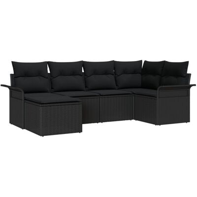 vidaXL Zestaw 6-częściowy sofy ogrodowej z poduszkami czarny polirattan, 2-osobowa sofa ogrodowa z przechowywaniem i poduszkami czarny polirattan vidaXL Zestaw 6-częściowy sofy ogrodowej z poduszkami czarny polirattan, 2-osobowa sofa ogrodowa z przechowywaniem i poduszkami czarny polirattan